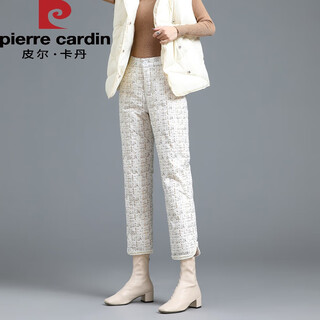 Pierre cardin down cotton pants women's fashionable outerwear 2025 new casual pants slim straight small loose cotton pants winter white 26