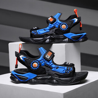 Xuantus children's sandals men's new summer boys' sandals medium and large children's soft sole non-slip children's student sandals black and blue size 33