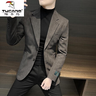 Woodpecker (tucano) men's high-end suede suit jacket spring and autumn men's business gentleman casual yuppie slim suit top handsome brown xl 130-145