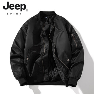 Jeep spirit american bomber jacket men's winter cotton thickening baseball uniform spring and autumn casual thin flying cotton clothing black winter cotton clothing thickened xl 130~145jin jin equals 0.5 kg