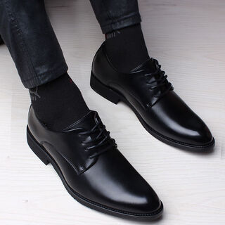 Amaodun leather shoes men's business formal shoes men's british lace-up shoes youth fashion simple versatile non-slip breathable black basic model 42