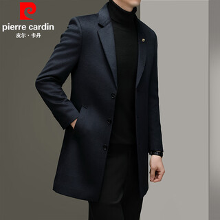 Pierre cardin high-end winter mid-length cashmere woolen coat men's over-the-knee high-end middle-aged business casual suit wool coat 823 mid-length navy blue 180 yards recommended 150 jin jin equals 0.5 kg -165 jin jin equals 0.5 kg