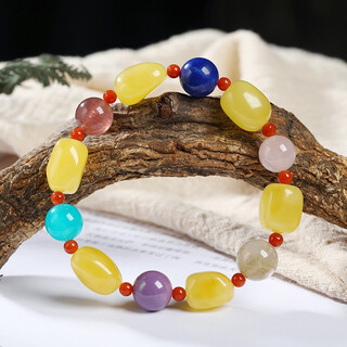 Oucerny beeswax bracelet, natural amber rough stone, drop-shaped multi-treasure diy bracelet, jewelry, cultural toys, gift for mother, one item, one certificate, supports re-inspection