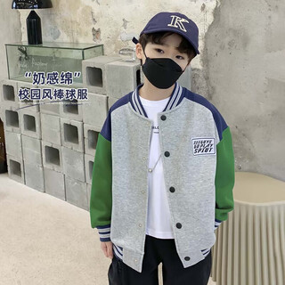 Zuoxi boys baseball uniform jacket autumn 2025 new children's spring and autumn jacket korean style top trendy gray 150
