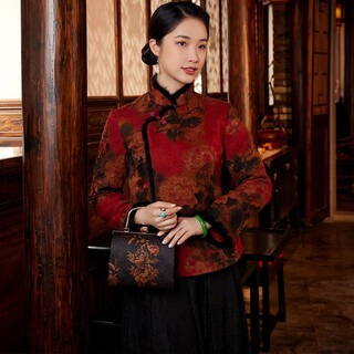 Xiyue 2025 winter new chinese style women's luo xiangyun yarn quilted chinese short tang suit jacket top new year red xl (weight 115~125)