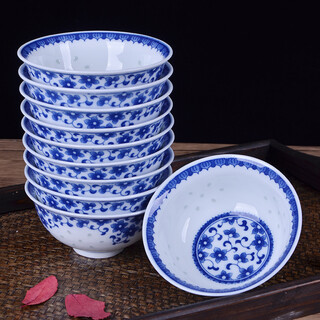 Topology jingdezhen blue and white porcelain bowl set ceramic household eating bowl underglaze color personalized creative chinese exquisite bowl 10 pieces