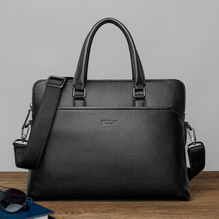 Cow briefcase first layer cowhide large capacity men's handbag horizontal business bag computer backpack c-8626 black