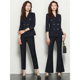 Suit suit women's high-end professional wear spring and autumn fashion suit temperament workwear high-end business formal work clothes navy blue suit + trousers straight l 105-115jin jin equals 0.5 kg