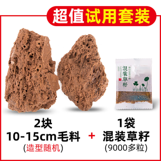 Landscape green sculpture natural water-absorbent stone bonsai customized water-absorbing rockery stone micro-landscape decoration stone ornamental 2 pieces of 10-15cm wool + mixed grass seeds