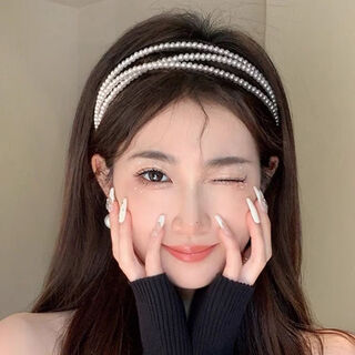 Senqi imitation pearl headband women's 2025 high-end fashion korean headband pressed hairpin face wash hair accessory daily outing headwear f3018 super fairy french internet celebrity high headband