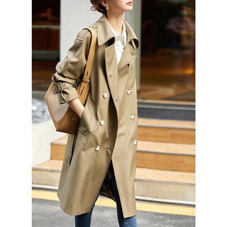 Shandubila windbreaker women's mid-length spring and autumn style british style double-breasted casual jacket khaki l