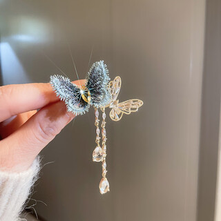 South korea zircon butterfly tassel brooch light luxury niche suit pin fashion new accessories women's brooch - blue