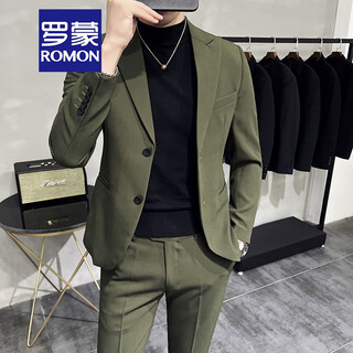 Romon british business slim suit men's workwear dress light mature style commuting trendy suit two-piece dark green suit + trousers 52/xl