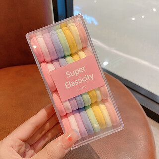 Mengyi children's hair tie high ponytail hair tie hair tie girls durable high elasticity rubber band little girl leather case light pink color 32 pieces (about 3.5cm in diameter)