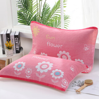 Frangomu cotton pillow cover three-layer gauze yarn-dyed household thickening and soft skin pillow cover absorbs sweat three small pollen high quality one pair 52