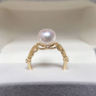 Xiyinfu natural freshwater pearl small light bulb ring live k gold craft hollow pattern retro gold-covered ring 1 opening adjustable opening adjustable