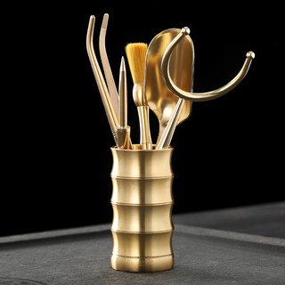 Gold inlaid jade six gentlemen of the tea ceremony household brass tea needle tea knife tea clip washing pot pen kung fu tea set accessories h59 brass bamboo tea ceremony six gentlemen