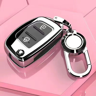 北京现代瑞纳钥匙套2017-19款钥匙扣皮套遥控纳瑞汽车钥匙包男女 套+金属扣 银色