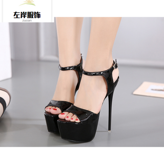 Hentian tall transvestite cross-dressing sexy men's cross-dressing high heels yp black sandals 17cm 166-30 42