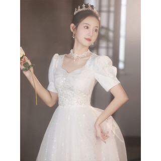 Yinlancai white evening dress light luxury niche princess dress wedding dress vocal student art exam host dress women's long summer white 3xl