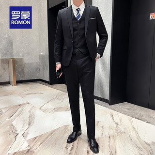 Luo meng suit suit for men 2025 spring new business professional formal wedding suit vest three-piece suit for men one black xl /175 (recommended 125-140 jin jin equals 0.5 kg)
