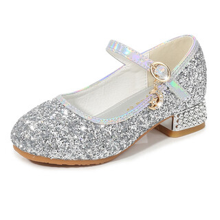 Xin yueqing girls high heels fashion catwalk performance host shoes girls silver crystal princess shoes medium to large girls single leather shoes silver 36 inner length 22 cm