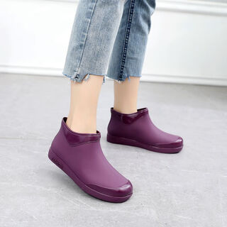 Oxylon rain boots for women, short-tube, fashionable rain boots for women, adult korean style water shoes, car wash, kitchen, non-slip, waterproof work, purple 138 37