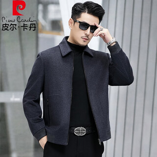 Pierre cardin 2023 new cashmere jacket men's lapel autumn and winter high-end middle-aged woolen executive coat dad top gray m 170