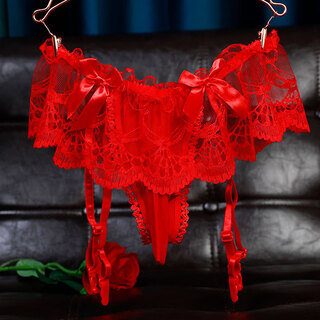 Adult men's sexy underwear, perverted thong, men's suspenders, one-piece sexy set, lace gay low-waist, transparent concave and convex large pouch, couple's intercourse stimulation, sm ecstasy, red, open