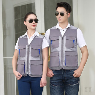 Qinqinjia summer vest work clothes multi-pocket breathable zipper labor protection vest outdoor reporter photography fishing vest men gray xl