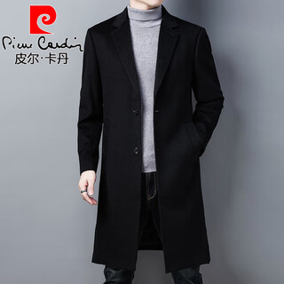 皮尔卡丹（pierre cardin）羊绒大衣男羊毛呢子外套韩版中长款风衣秋冬季西装领加厚潮流男装 黑色 170/M