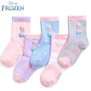 Disney frozen girls' socks cotton socks children's socks spring and autumn elsa princess socks girls baby elsa cotton socks sp3984 elsa cotton socks 5 pairs 3-5 years old 16-18cm