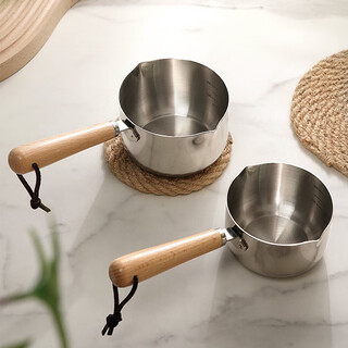 Baisen youjia oil pouring pot stainless steel wooden handle hot oil mini small pot household burning oil pouring oil hot oil pouring oil pot heat conduction plate cylindrical small