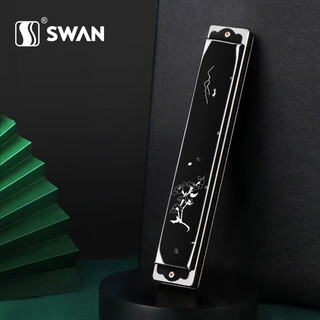 Swan 24-hole polyphonic harmonica advanced adult beginner professional playing harmonica c key chinese style design (black)