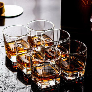 Lemeiya whiskey mug beer mug set foreign wine glass glass wine glass bar water cup thickened heat-resistant square tea cup small square cup (200ml) 6 pieces