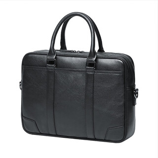 Aoyi men's handbag business genuine leather briefcase fashionable cowhide men's bag large capacity crossbody computer bag soft leather single zipper style - pure black first-layer cowhide with litchi pattern