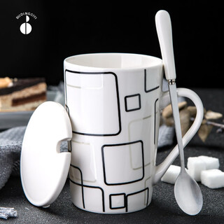 Pudding porcelain art large-capacity mug with lid and spoon ceramic tea cup office home for men and women milk breakfast coffee cup prague lovers (porcelain lid + spoon)