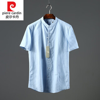 Pierre cardin knitted high-count mercerized linen fabric cut-label henry collar cotton and linen short-sleeved shirt for men's summer thin and breathable b3-0241 blue 38 90jin jin equals 0.5kg -110jin jin equals 0.5kg