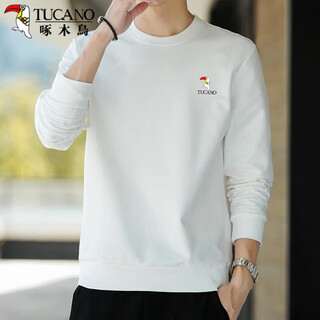 Woodpecker (tucano) sweatshirt men's trendy loose round neck long-sleeved t-shirt student casual versatile bottoming shirt top white l