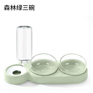 Huamei chinchilla bowl double bowl dog bowl protects cervical vertebral automatic drinking bowl anti-tip cat food dog rice bowl dog and cat supplies dry and wet separation 2 bowls 1 water - forest green only 9 left 2 bowls 1 water *food grade material_automatic drinking water