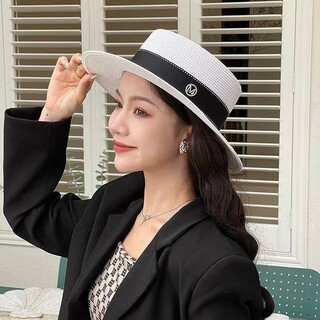 Albineleins internet celebrity straw hat women's summer retro british flat top hat korean style small fresh beach sun protection hat trend