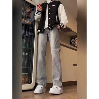 7 excellent products men's bootcut jeans, autumn and winter style, american retro high street casual scimitar straight slim long pants for men df-a999 smoke gray xl