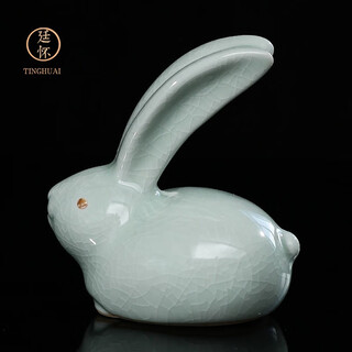 Tinghuai kiln ru kiln rabbit tea art tea table exquisite tea pet ornaments can raise creative ru porcelain tea set small ornaments egg green glaze tea pet jade rabbit