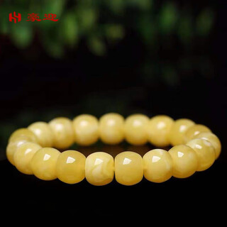 Haoying natural russian white flower beeswax old-style bead bracelet chicken fat yellow amber raw stone bucket bead single circle bracelet certificate for women