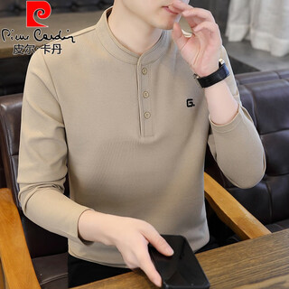 Pierre cardin (pierre cardin) chinese style henry collar long-sleeved t-shirt men's spring and autumn casual autumn sweatshirt mature and stable bottoming polo collar apricot regular 2xl 135-150jin jin is equal to about 0.5 kg