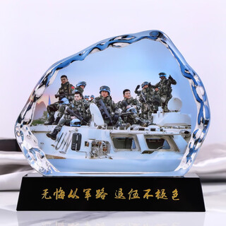 Kaijing creative ornaments, retired souvenirs, photo production, customized retirement commemorative gifts for comrades-in-arms, crystal medals, crafts, table setting, engraving, ready-made military supplies