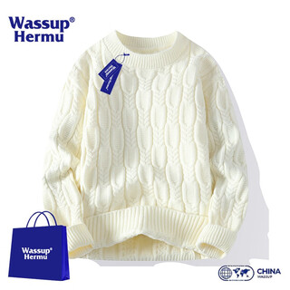Wassup hermu fashion brand joint solid color sweater for men and women in autumn and winter round neck bottoming sweater warm loose couple large size top off-white 2xl (recommended 140-155jin jin equals 0.5 kg)