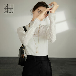 Meiyang huajianjiu lace bottoming shirt, fashionable new versatile bottoming shirt, half turtleneck sweater, spring and autumn women's long-sleeved top, off-white m