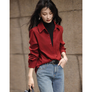 Demana commuting layer tool spring and autumn retro 150d brushed shirt lapel long sleeve shirt women's top
