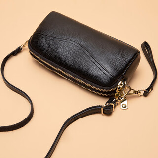 North fox genuine leather crossbody bag small bag for women 2025 new fashion middle-aged mother double zipper soft leather clutch bag for women black